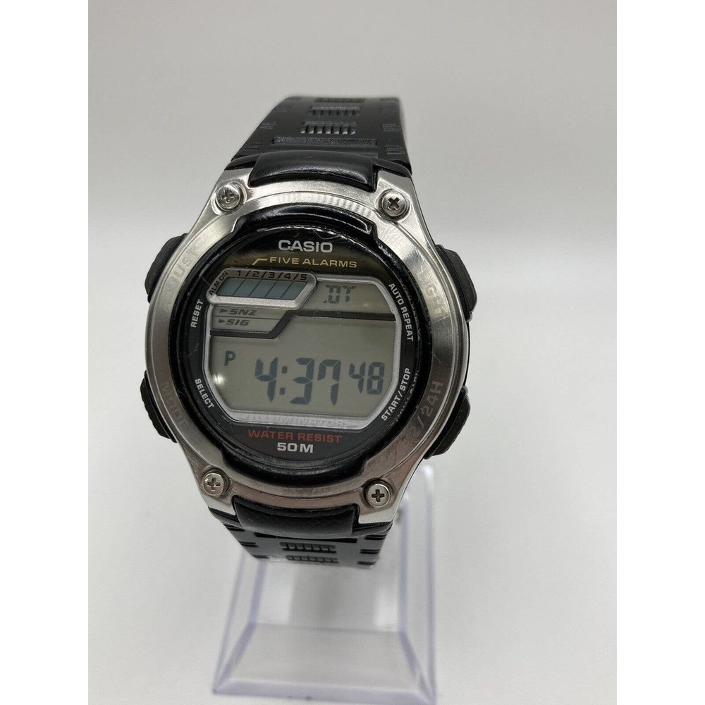 Vintage Casio 5 Alarms Digital Mens Silicone Strap Watch New Batt W-212H